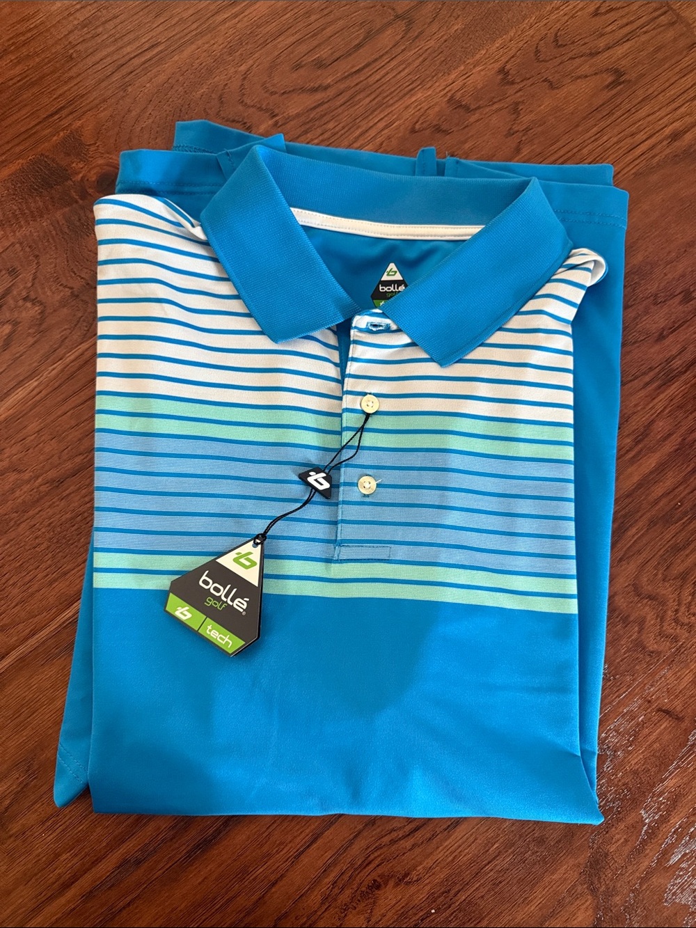bolle Aqua and White Striped Men's Golf Polo
